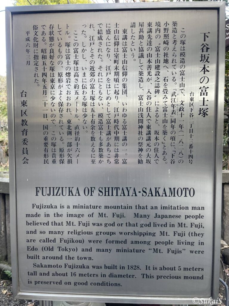 下谷坂本の富士塚の解説板