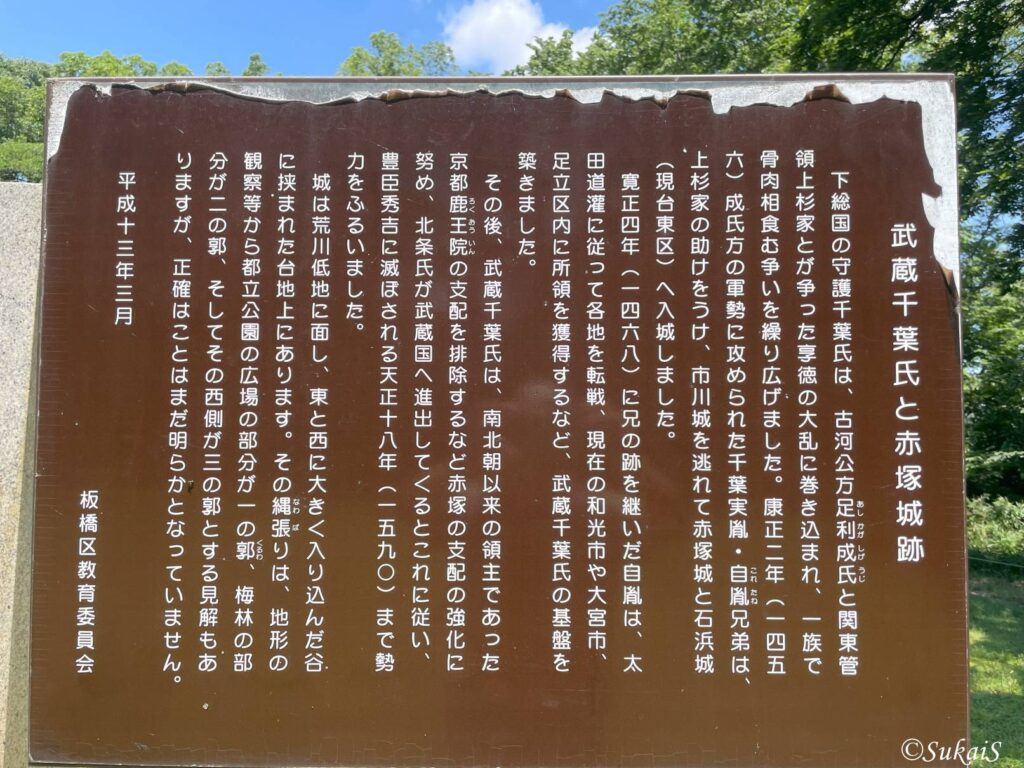 「武蔵千葉氏と赤塚城跡」の解説板