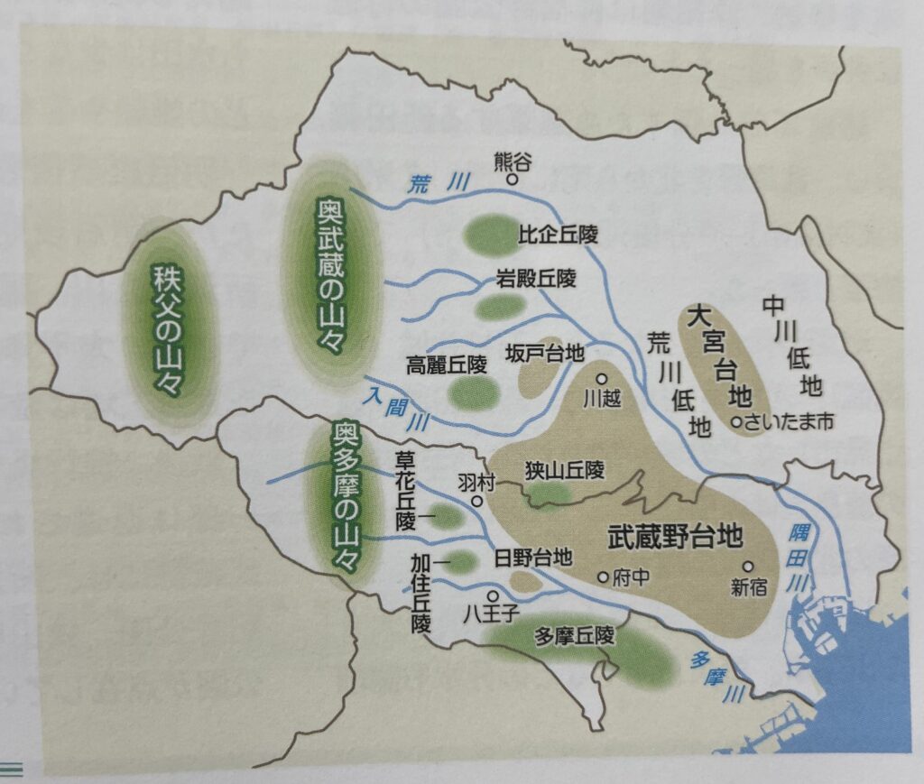 武蔵野台地と周辺の地形の様子