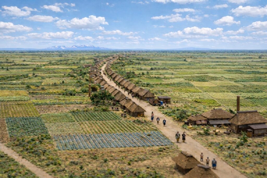 中山道大宮宿。遠くに日光が見えているイメージ